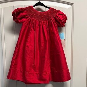 Red Silk Smocked Anavini Dress NWT